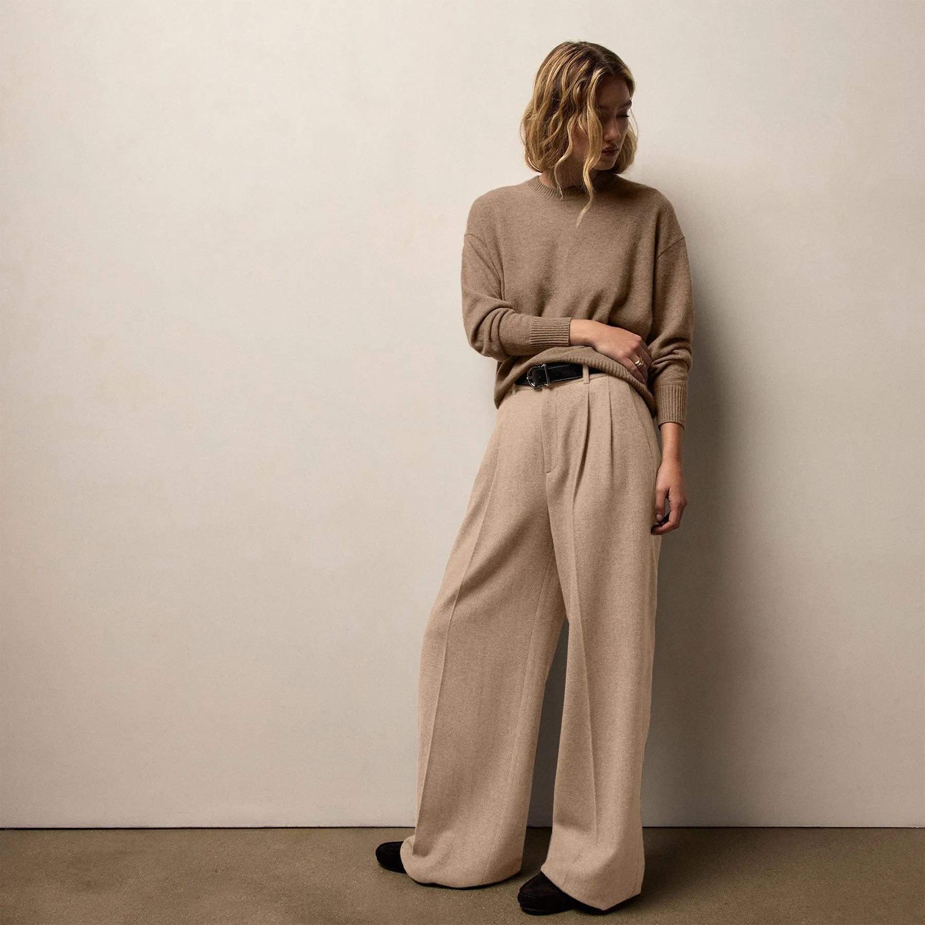 Wool Cashmere Blend Pleated Trouser - Coffee sold by James Perse