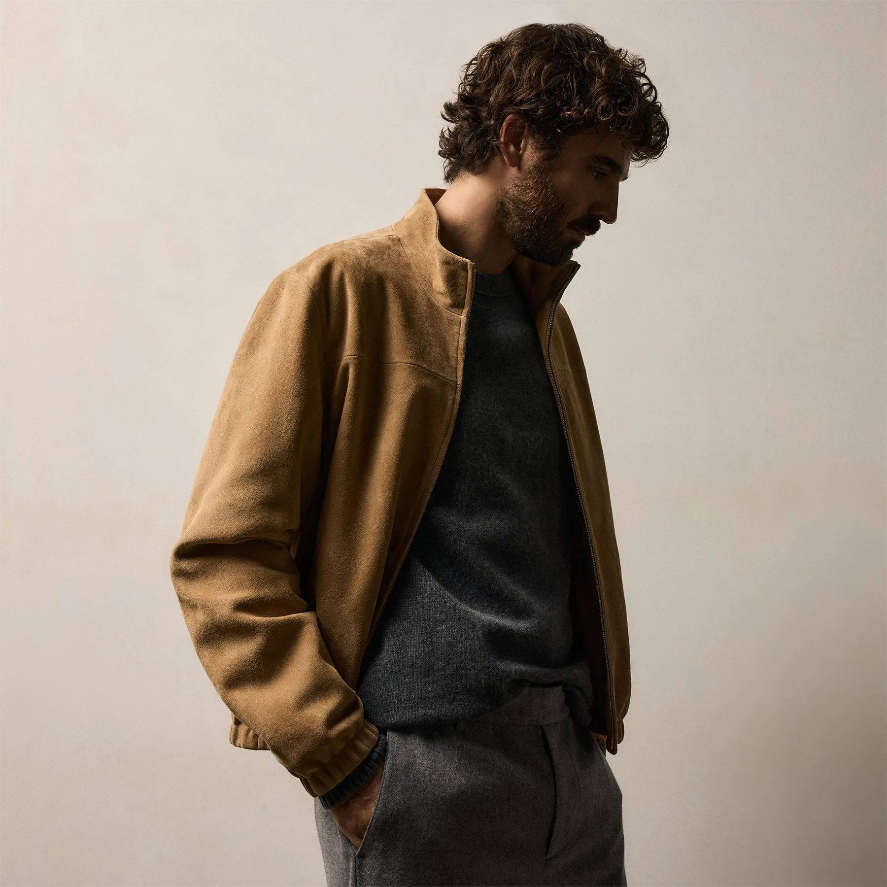 Suede Bomber Jacket - Sand sold by James Perse product image thumbnail 4