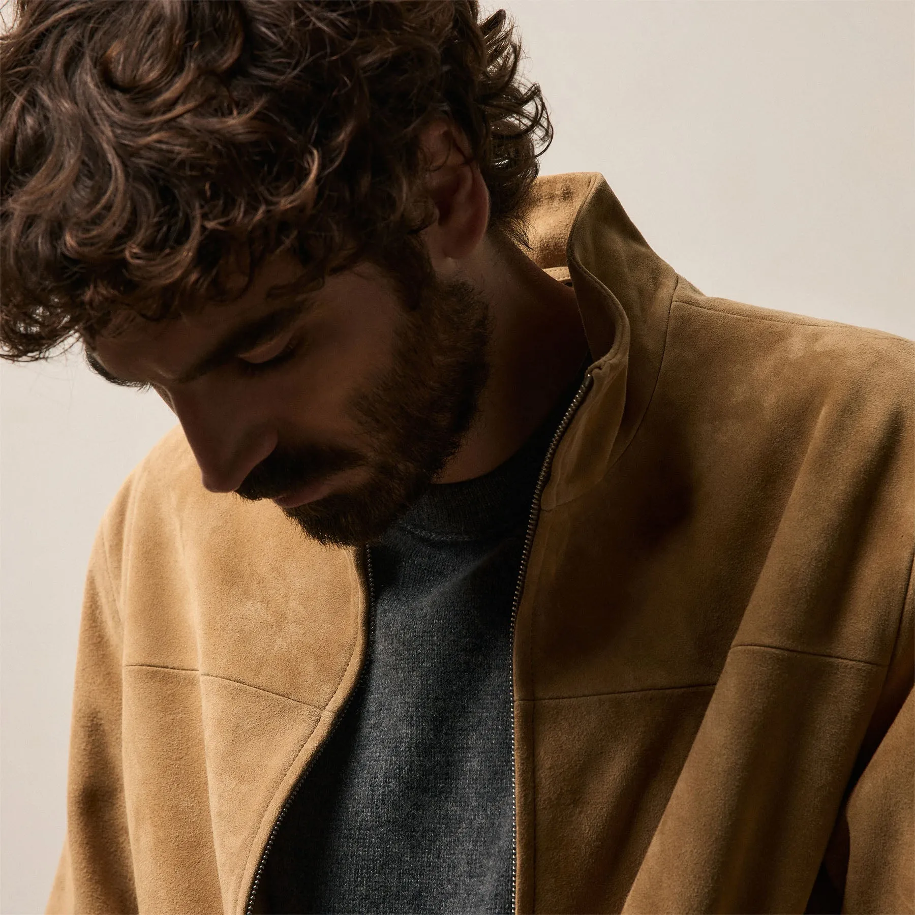 Suede Bomber Jacket - Sand sold by James Perse product image thumbnail 5