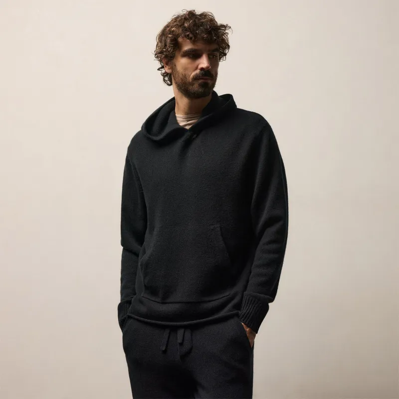 Recycled Cashmere Hooded Pullover - Black sold by James Perse
