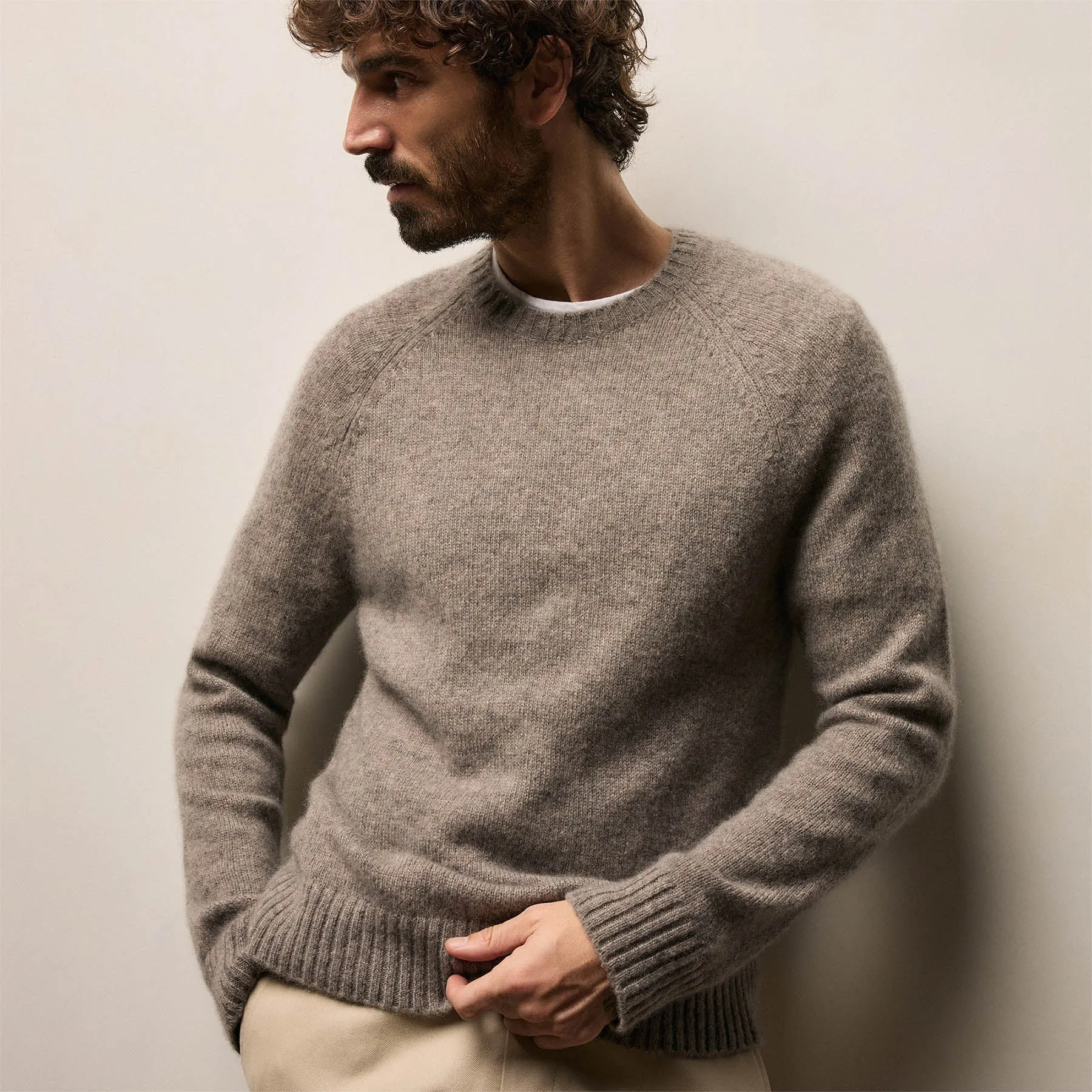 Lightweight Textured Cashmere Crew - Beige Melange sold by James Perse product image thumbnail 4