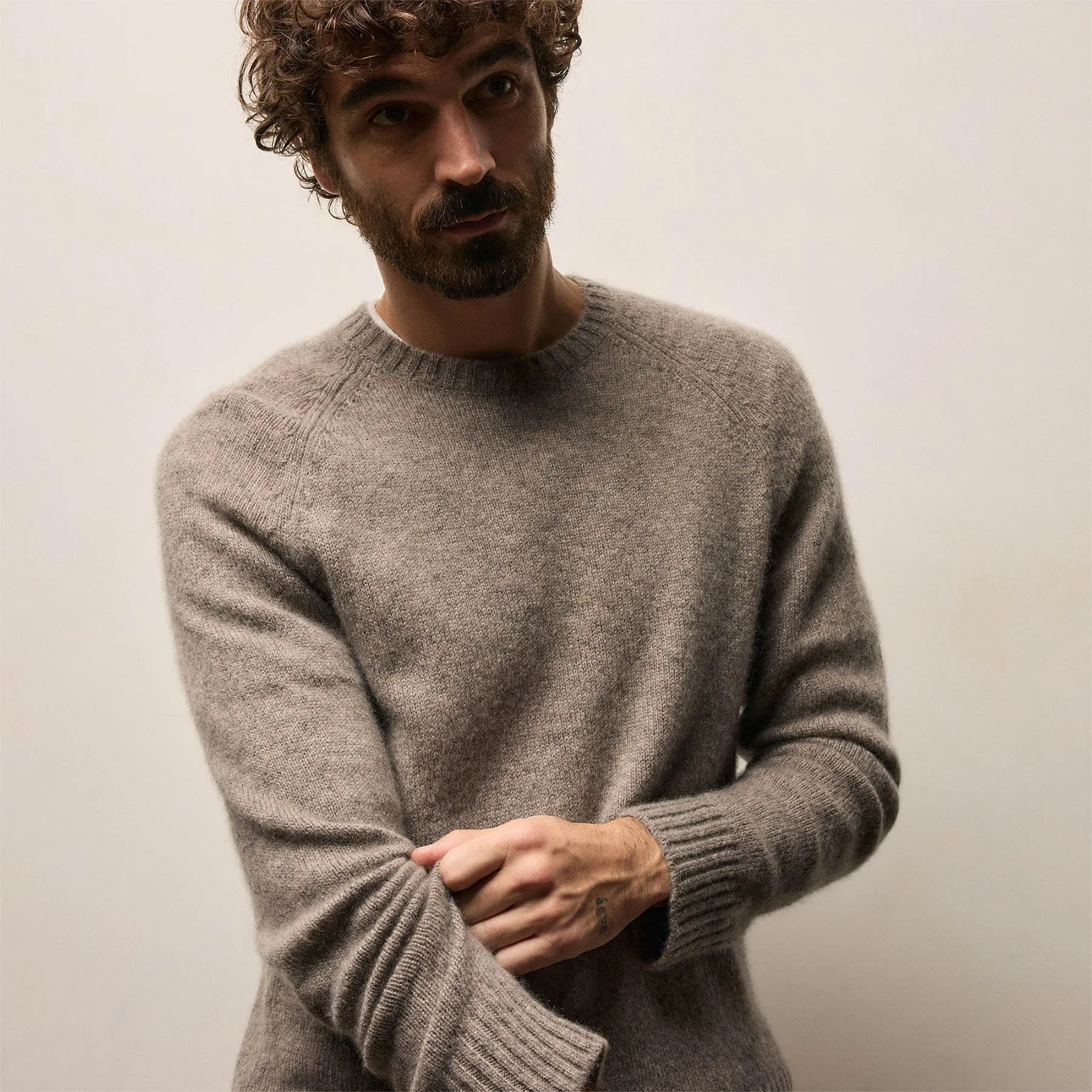 Lightweight Textured Cashmere Crew - Beige Melange sold by James Perse product image thumbnail 3