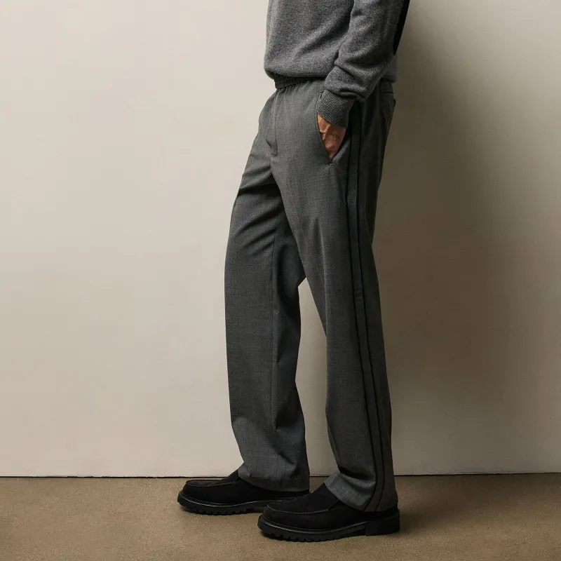 Wool Cashmere Flannel Side Piping Pant - Charcoal sold by James Perse