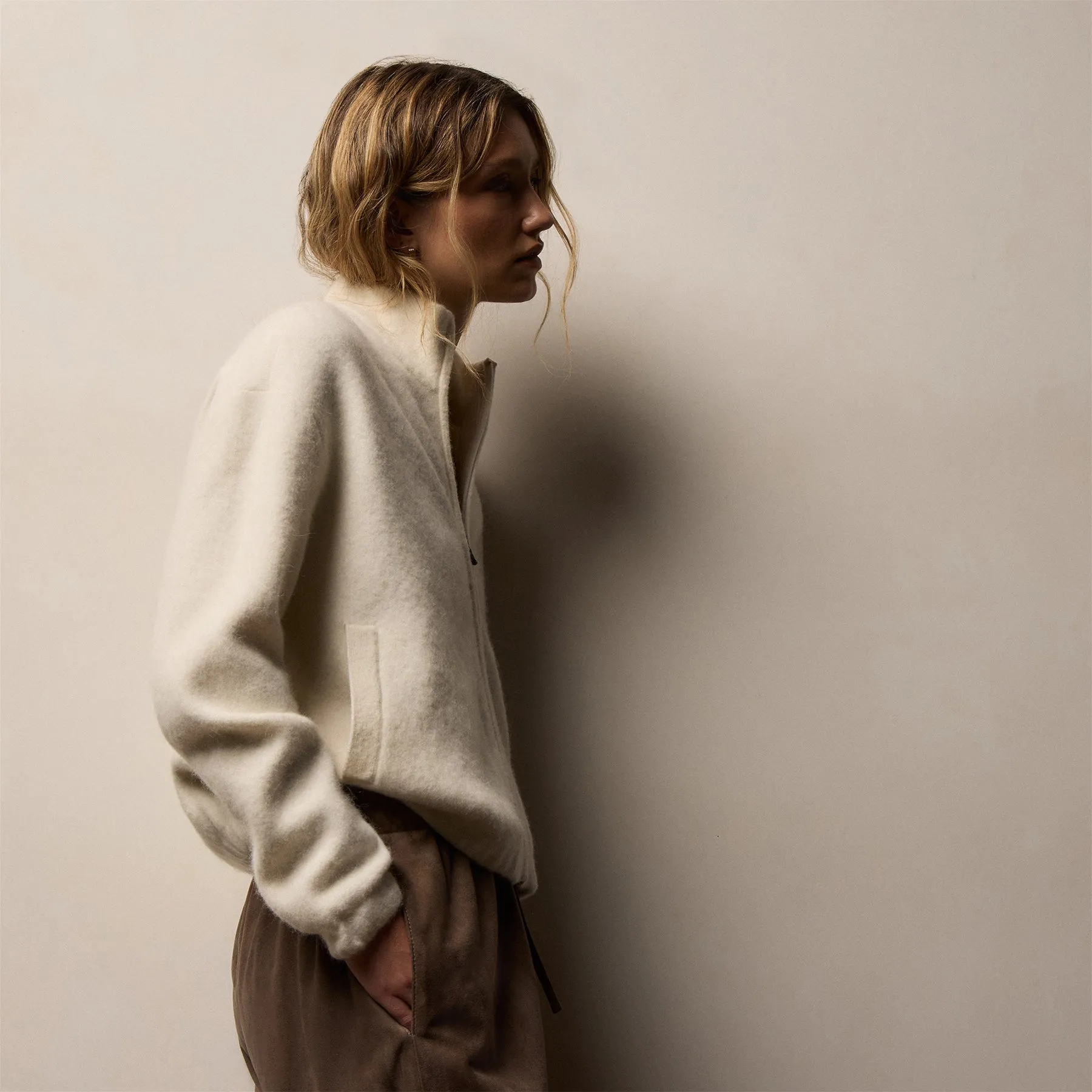 Wool Alpaca Stretch Zip Jacket - Ivory sold by James Perse product image thumbnail 3