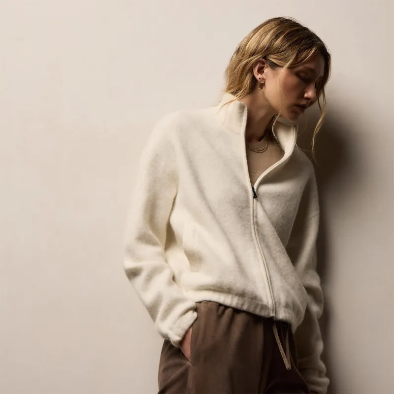 Wool Alpaca Stretch Zip Jacket - Ivory sold by James Perse