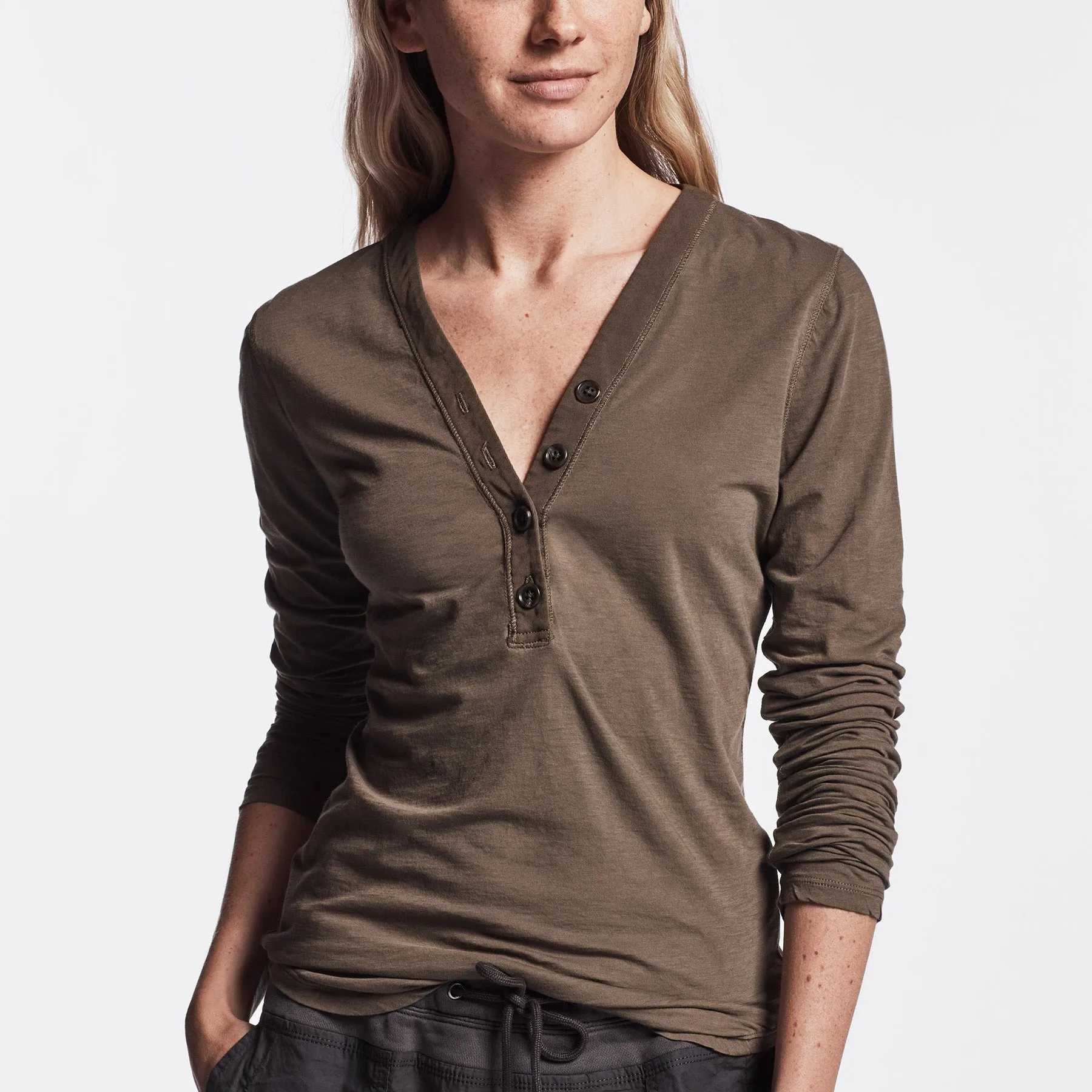 Featherweight Jersey Henley - Army Green sold by James Perse