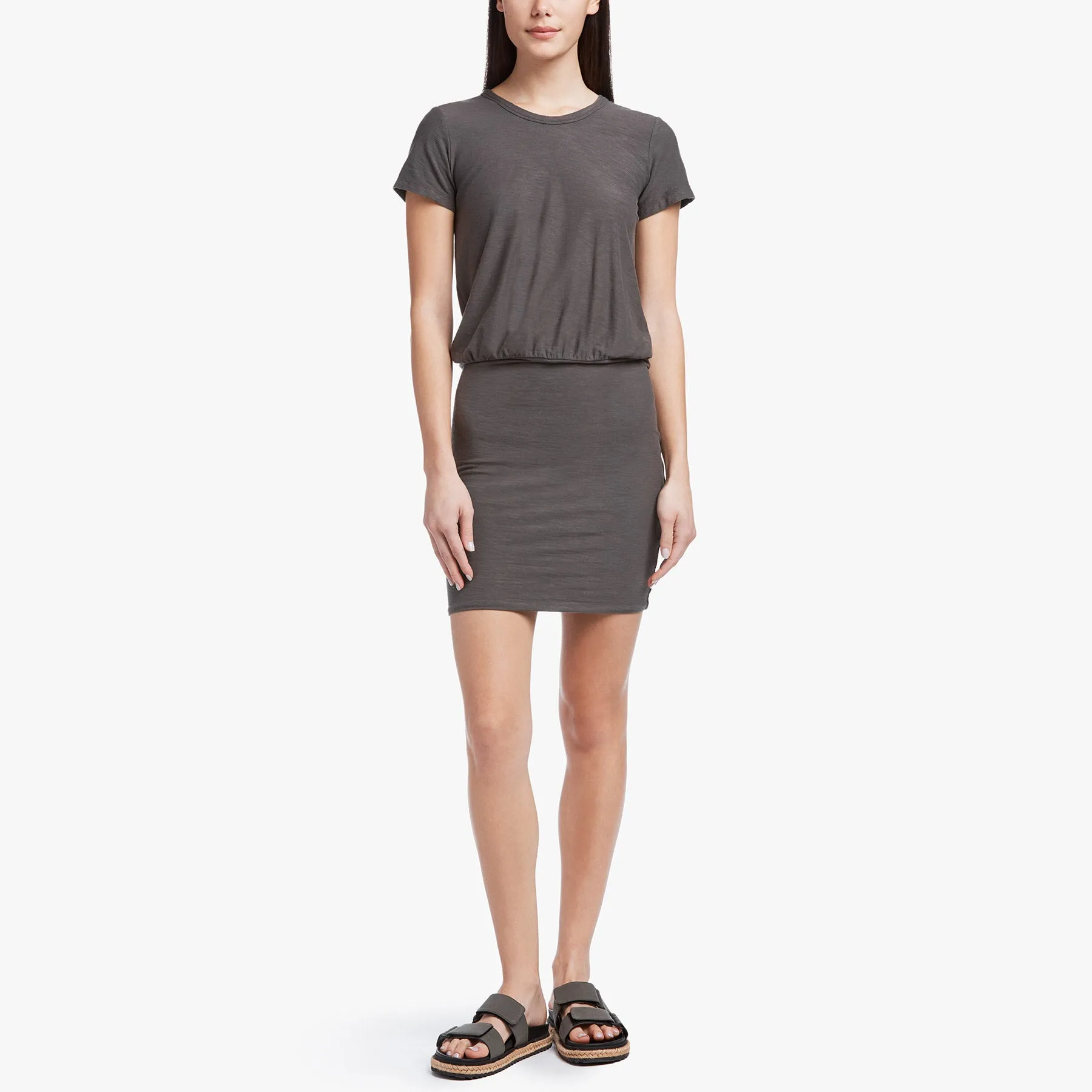 Stretch Jersey Blouson T Shirt Dress - Charcoal sold by James Perse