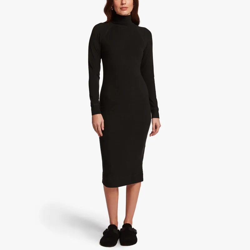 Micro Sueded Turtleneck Dress - Black sold by James Perse