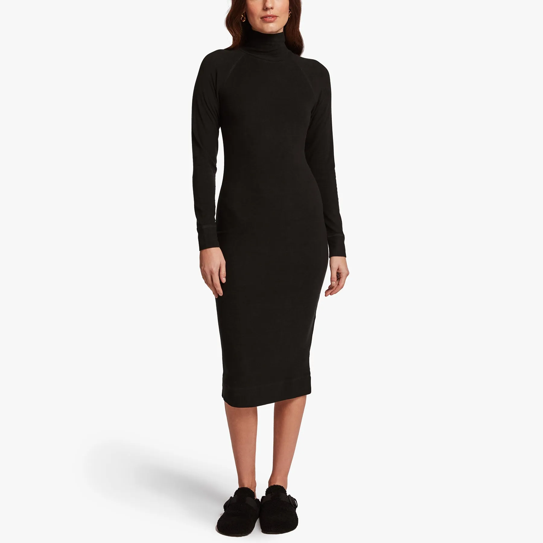 Micro Sueded Turtleneck Dress - Black sold by James Perse