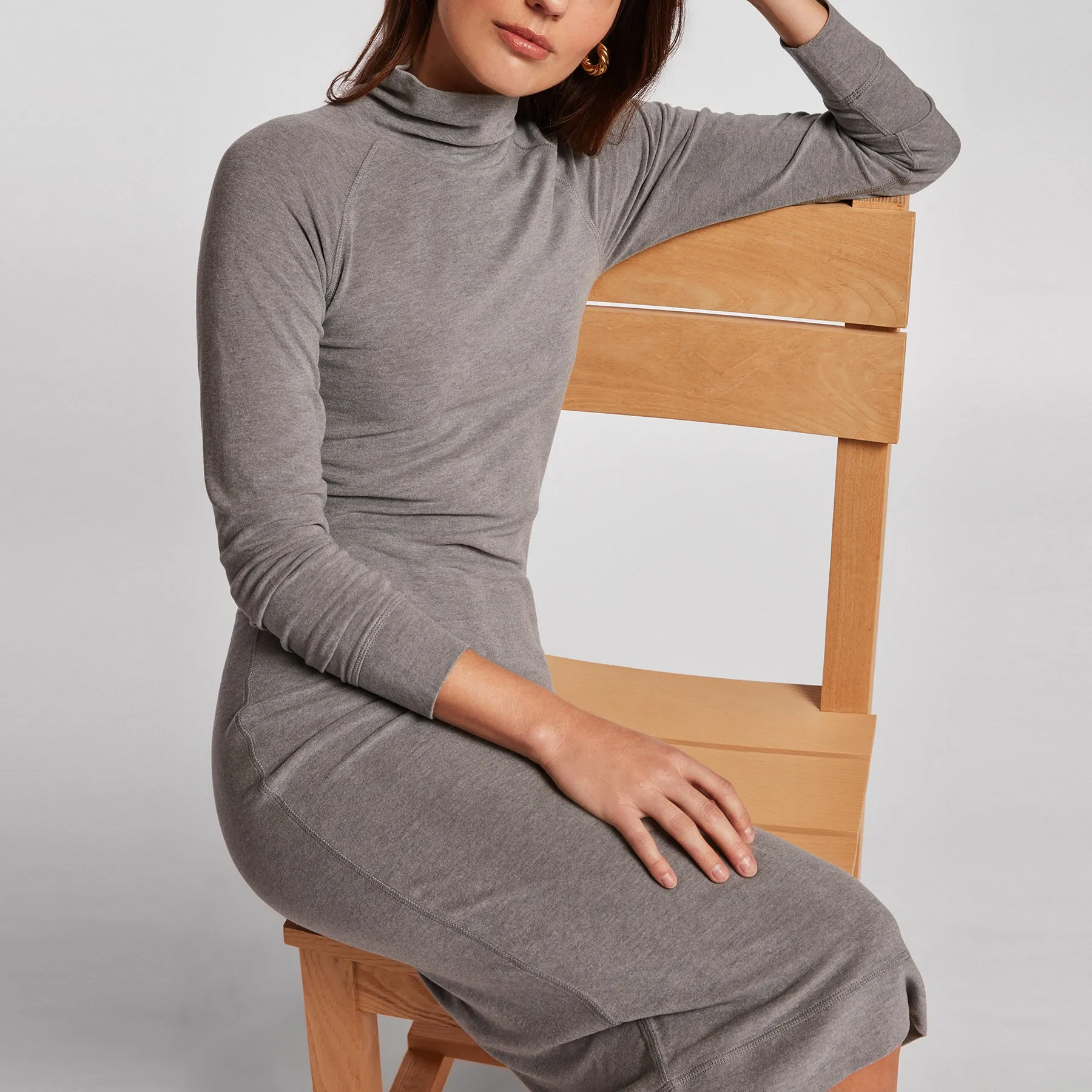 Micro Sueded Turtleneck Dress - Heather Grey sold by James Perse product image thumbnail 5