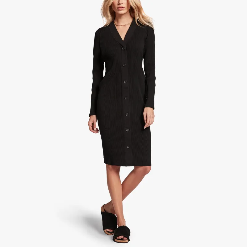 Ribbed Henley Dress - Black sold by James Perse