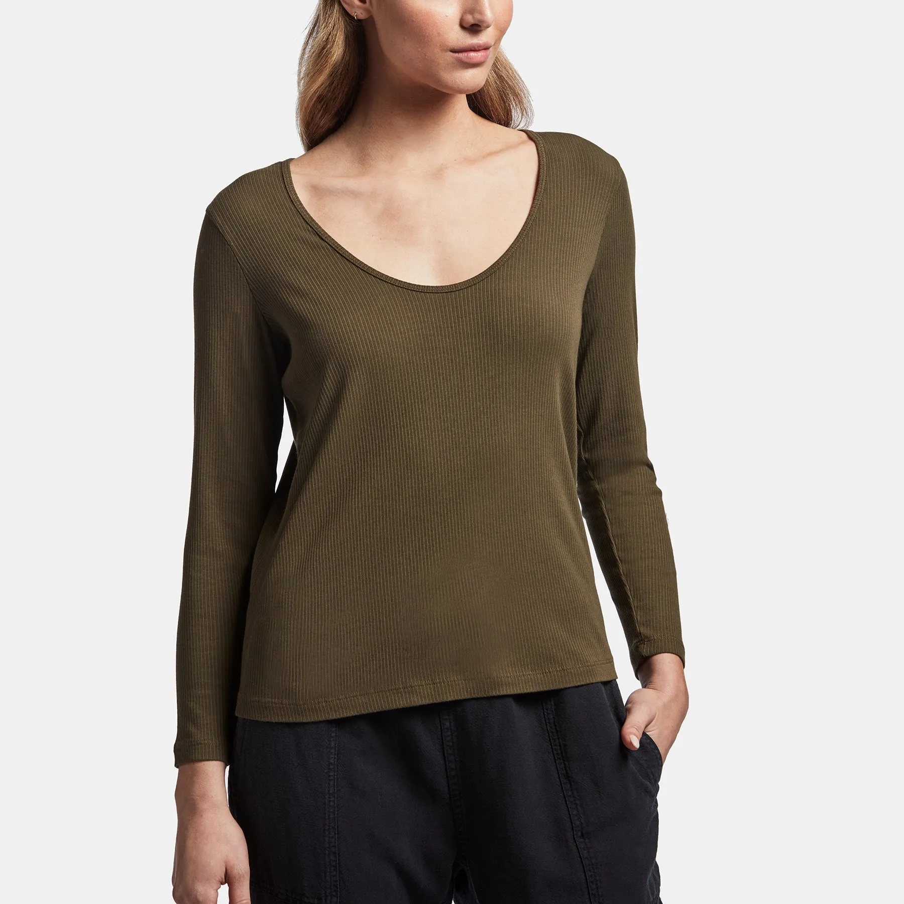 Ribbed Scoop Neck Tee - Sergeant sold by James Perse product image thumbnail 2