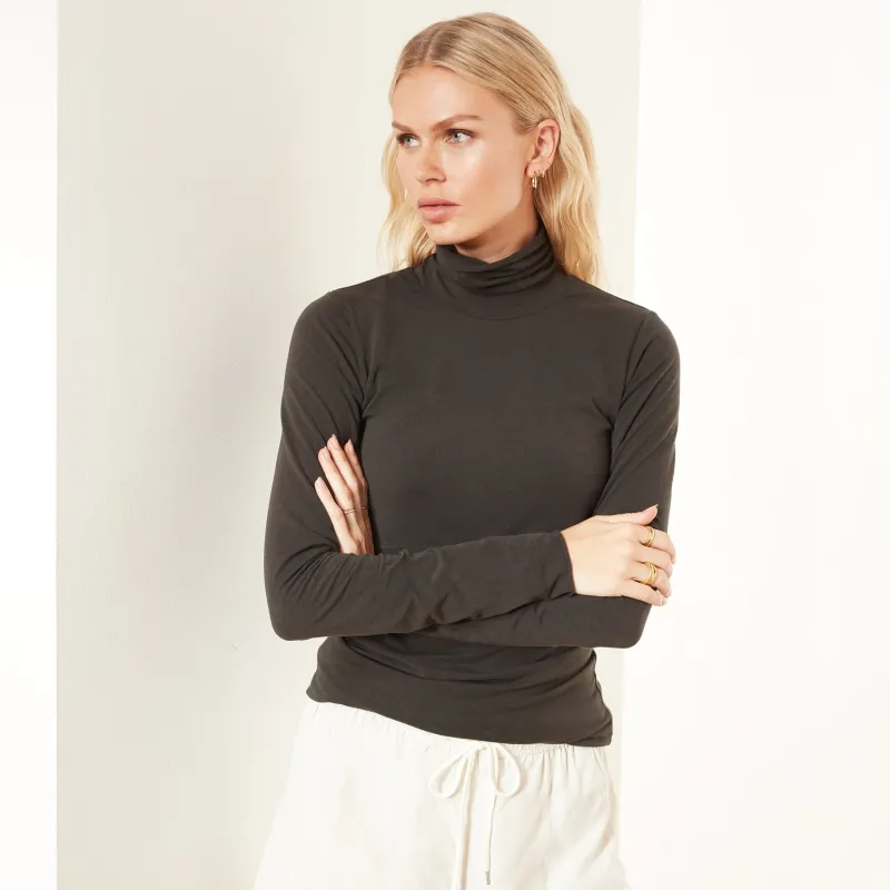 Stretch Jersey Long Sleeve Funnel Neck - Carbon sold by James Perse