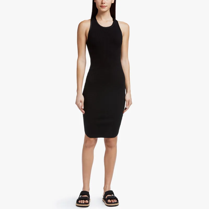 Satin Trim Rib Tank Dress - Black sold by James Perse