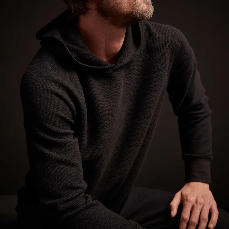 Thermal Knit Hooded Raglan - Black sold by James Perse