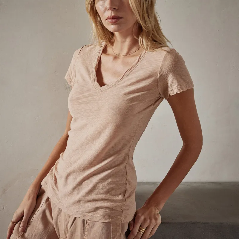 Sheer Slub Casual V Neck - White Peach sold by James Perse