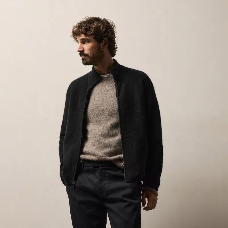 Wool Alpaca Stretch Zip Front - Black sold by James Perse