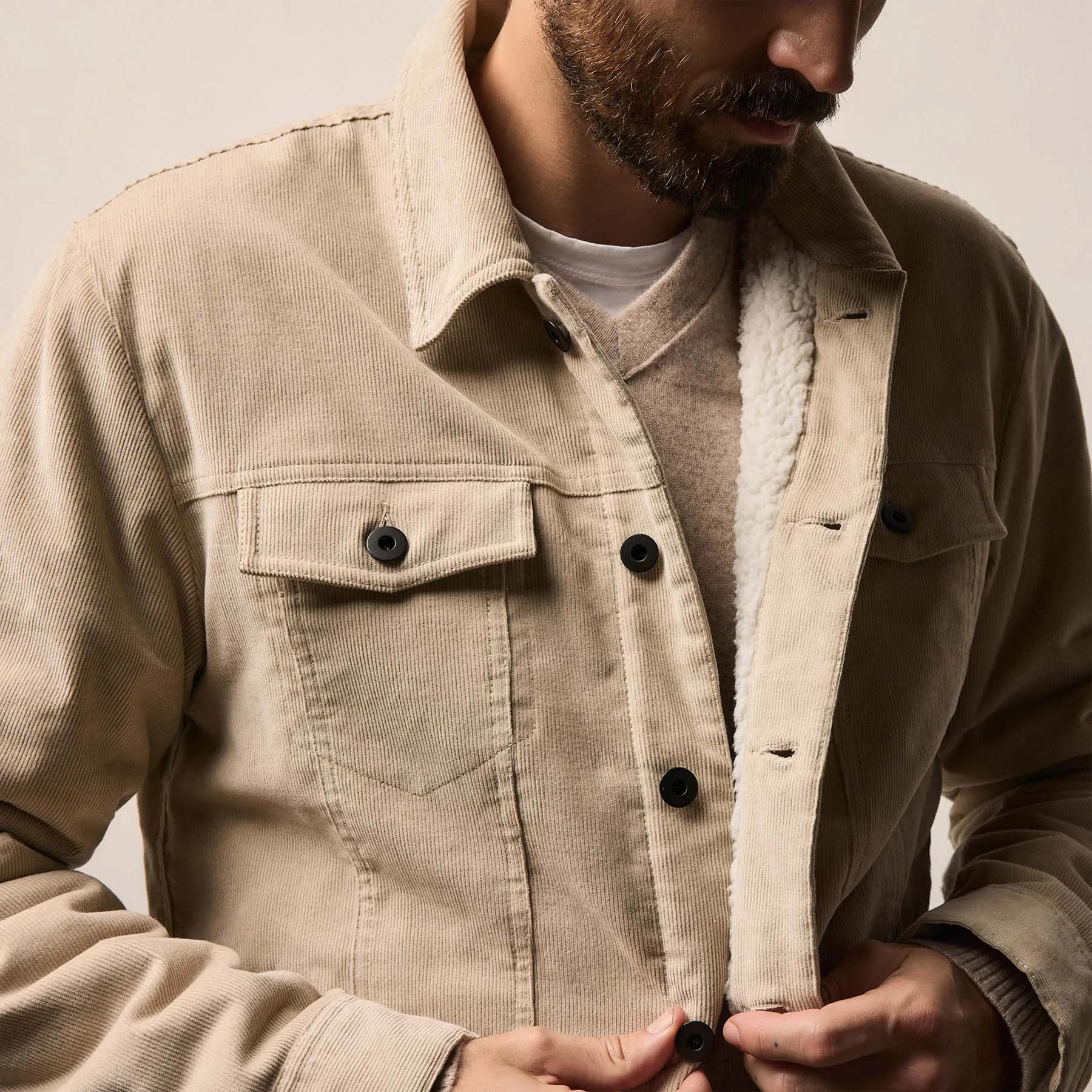 Corduroy Sherpa Trucker Jacket - Stone sold by James Perse product image thumbnail 3