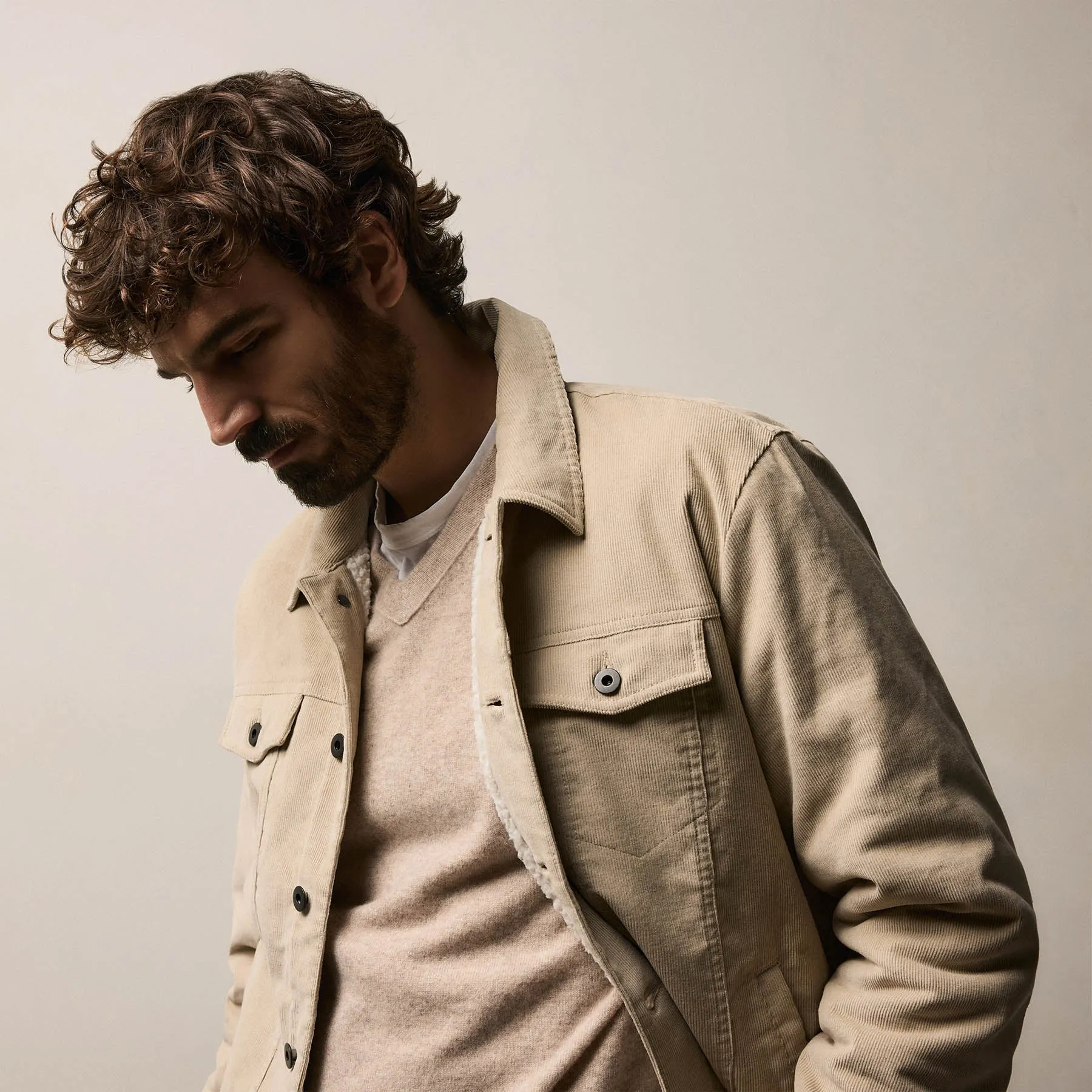 Corduroy Sherpa Trucker Jacket - Stone sold by James Perse product image thumbnail 4