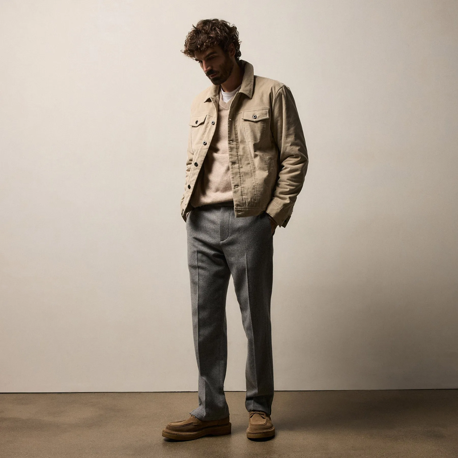 Corduroy Sherpa Trucker Jacket - Stone sold by James Perse product image thumbnail 5