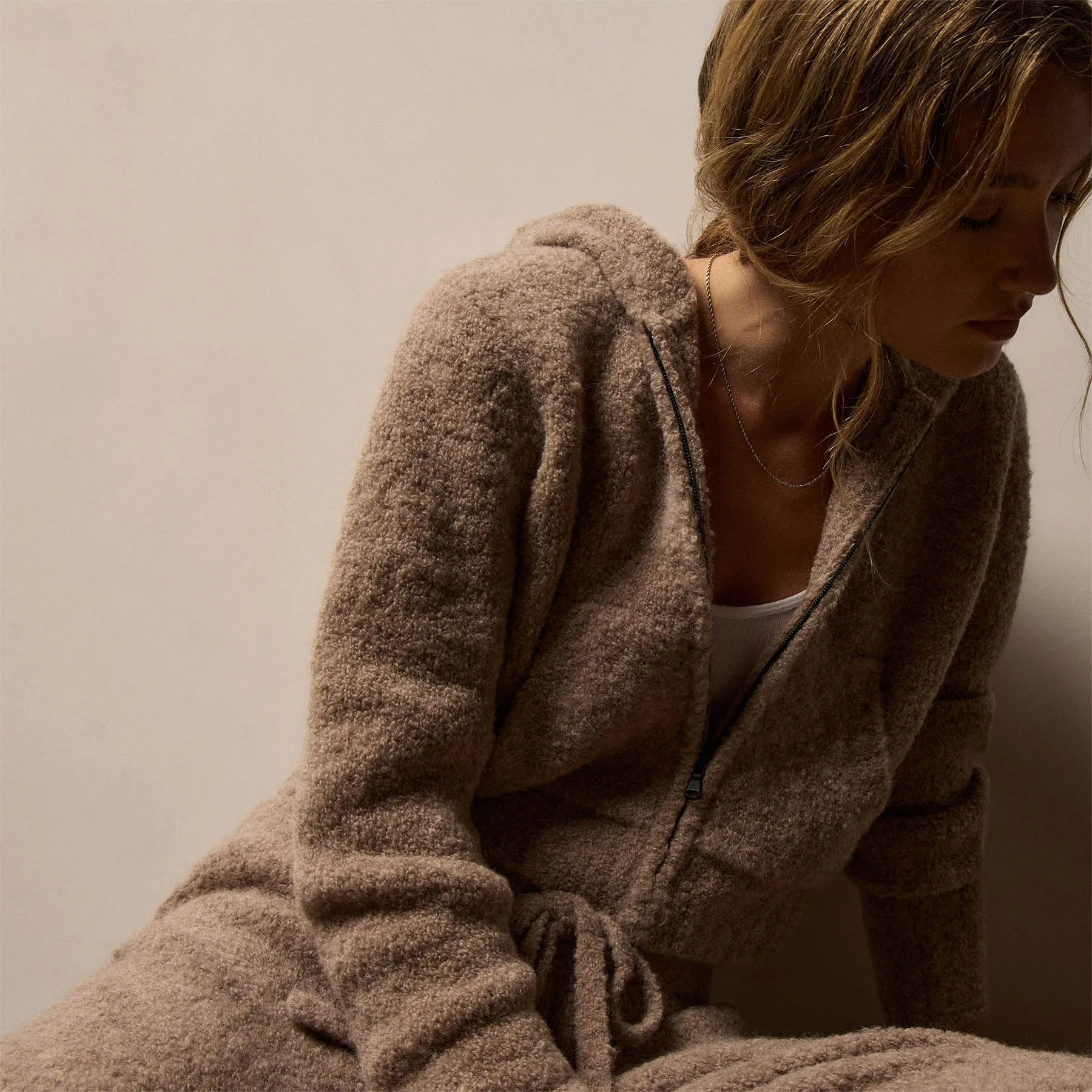 Boucle Blend Zip Hoodie - Soft Beige sold by James Perse