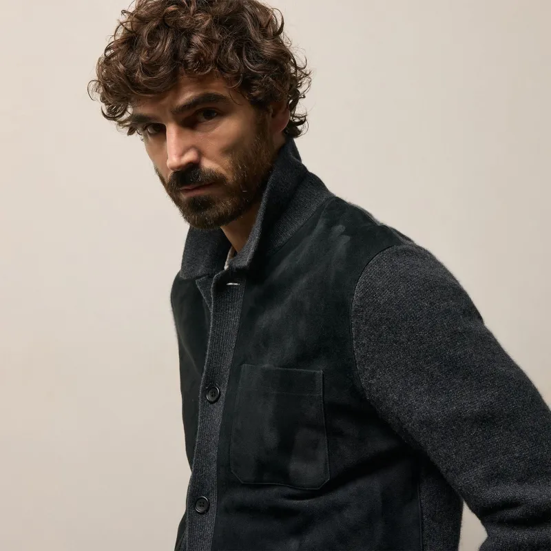 Suede Front Cashmere Cardigan - Coal sold by James Perse