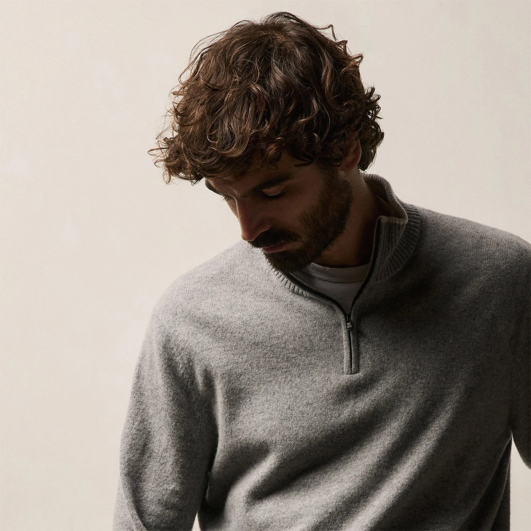 Half Zip Cashmere Funnel Neck - Heather Grey/Pearl sold by James Perse product image thumbnail 4