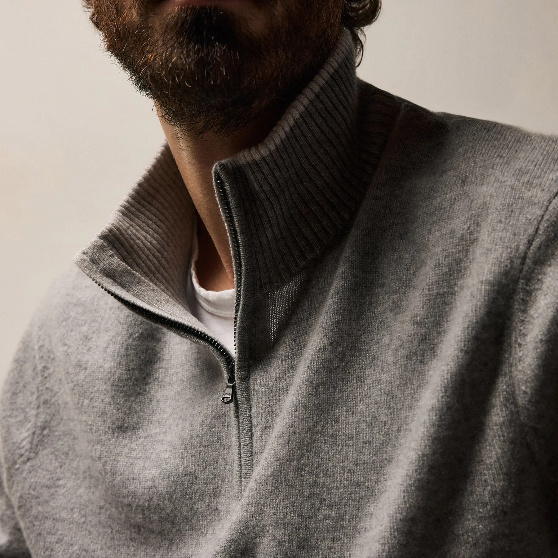 Half Zip Cashmere Funnel Neck - Heather Grey/Pearl sold by James Perse product image thumbnail 3