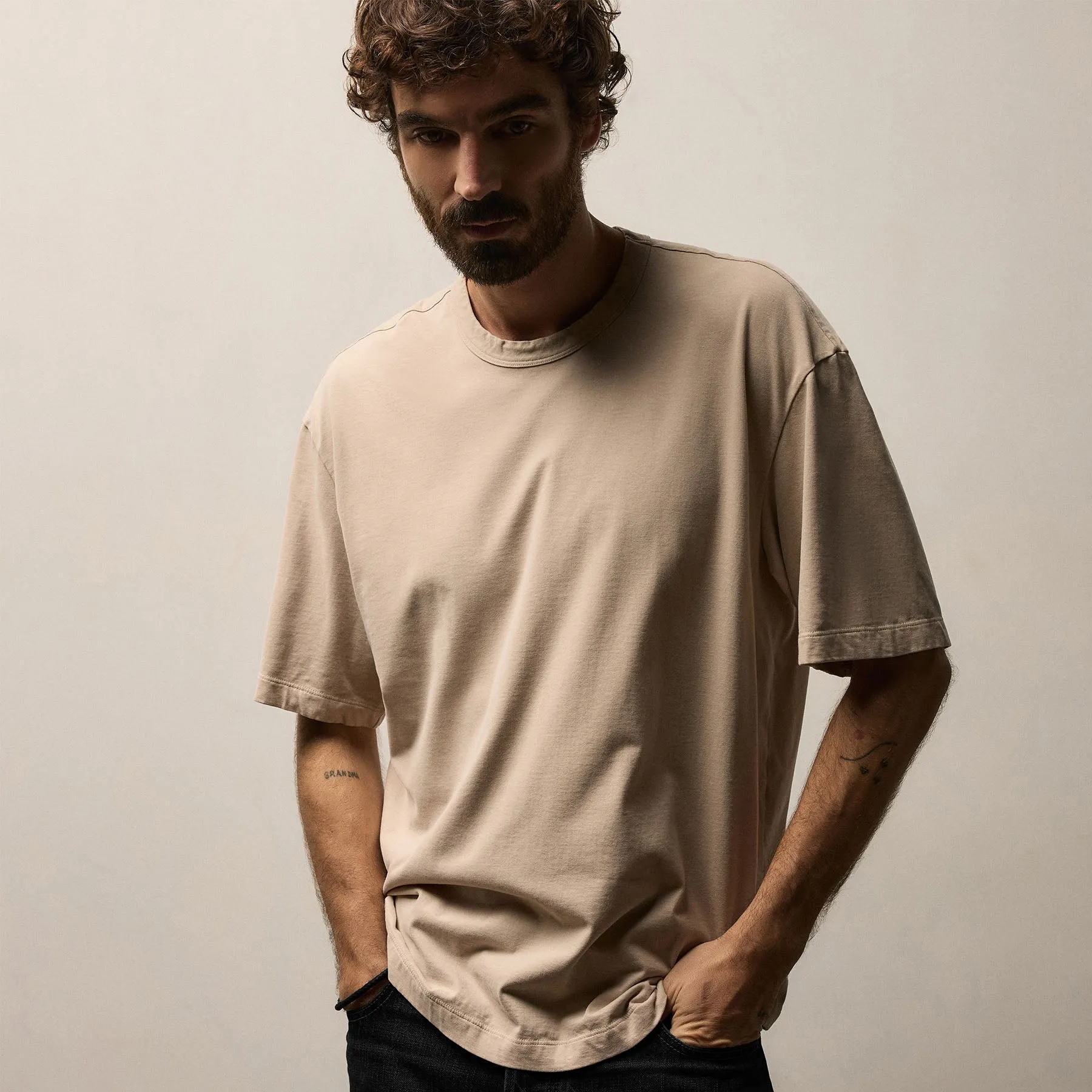Heavy Luxe Jersey Oversized Crew - Stone sold by James Perse