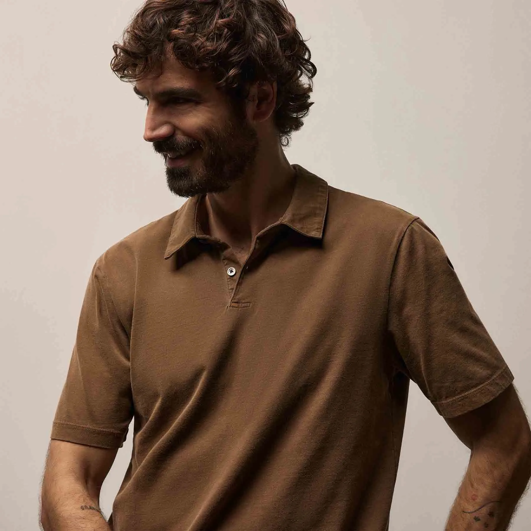 Sueded Jersey Polo - Gingerbread Pigment sold by James Perse product image thumbnail 4