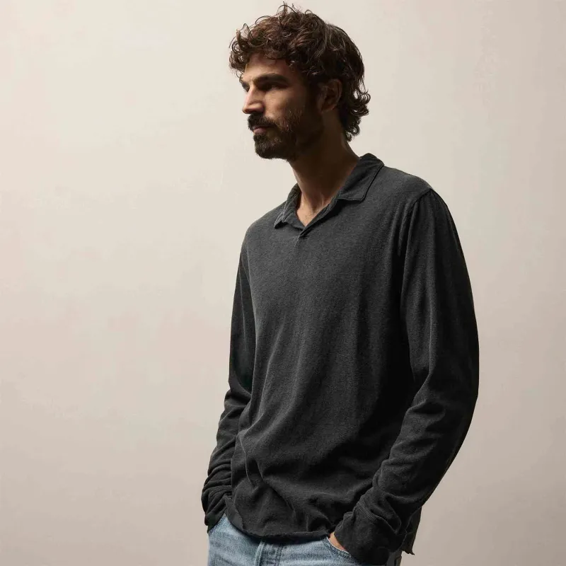 Slub Jersey Long Sleeve Open Polo - Magma Pigment sold by James Perse