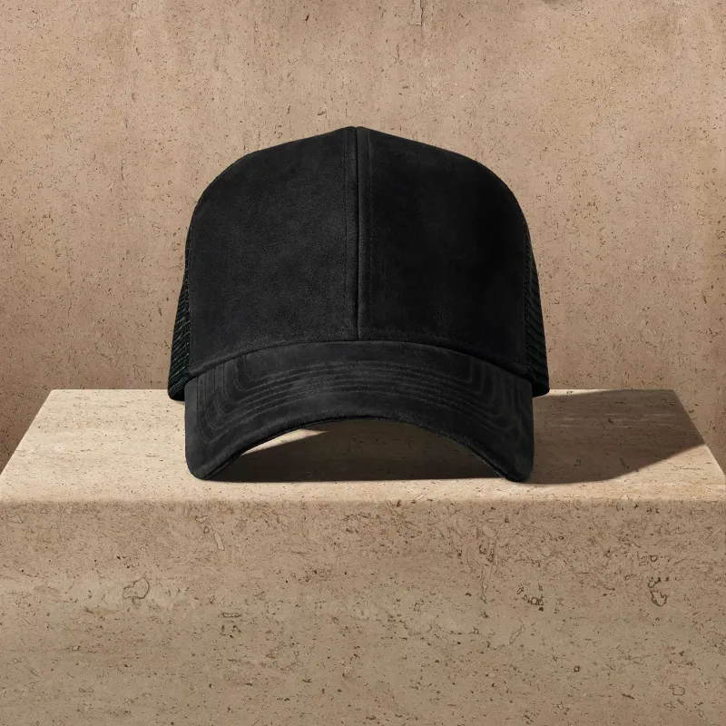 Suede Panel Trucker Hat - Black made by James Perse
