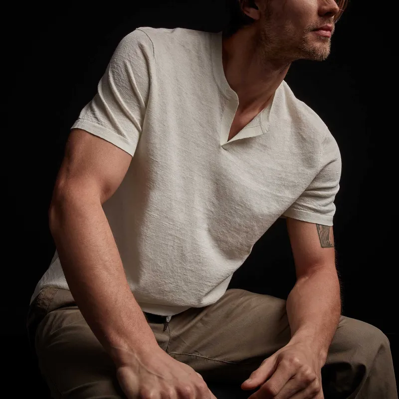 Linen Blend Short Sleeve Henley Sweater - Celadon sold by James Perse