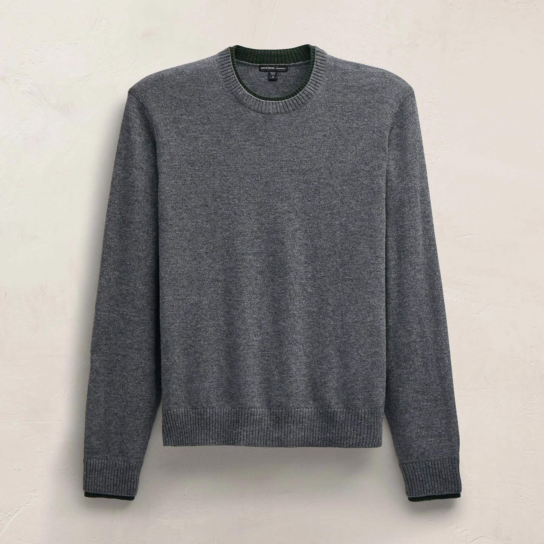 Contrast Trim Cashmere Crew - Mid Grey/Forest sold by James Perse product image thumbnail 2