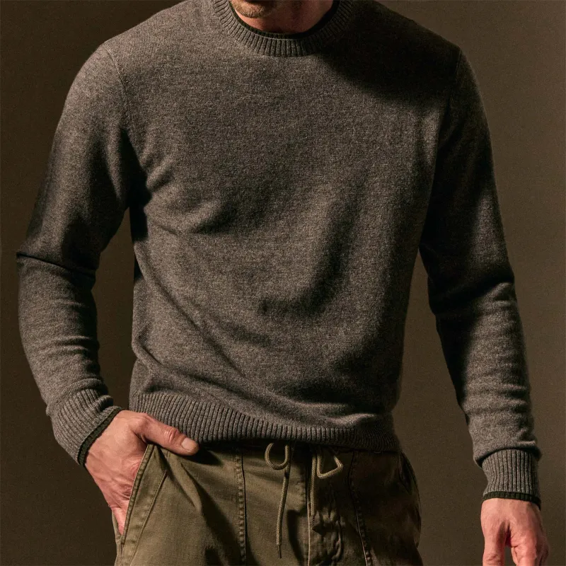 Contrast Trim Cashmere Crew - Mid Grey/Forest sold by James Perse