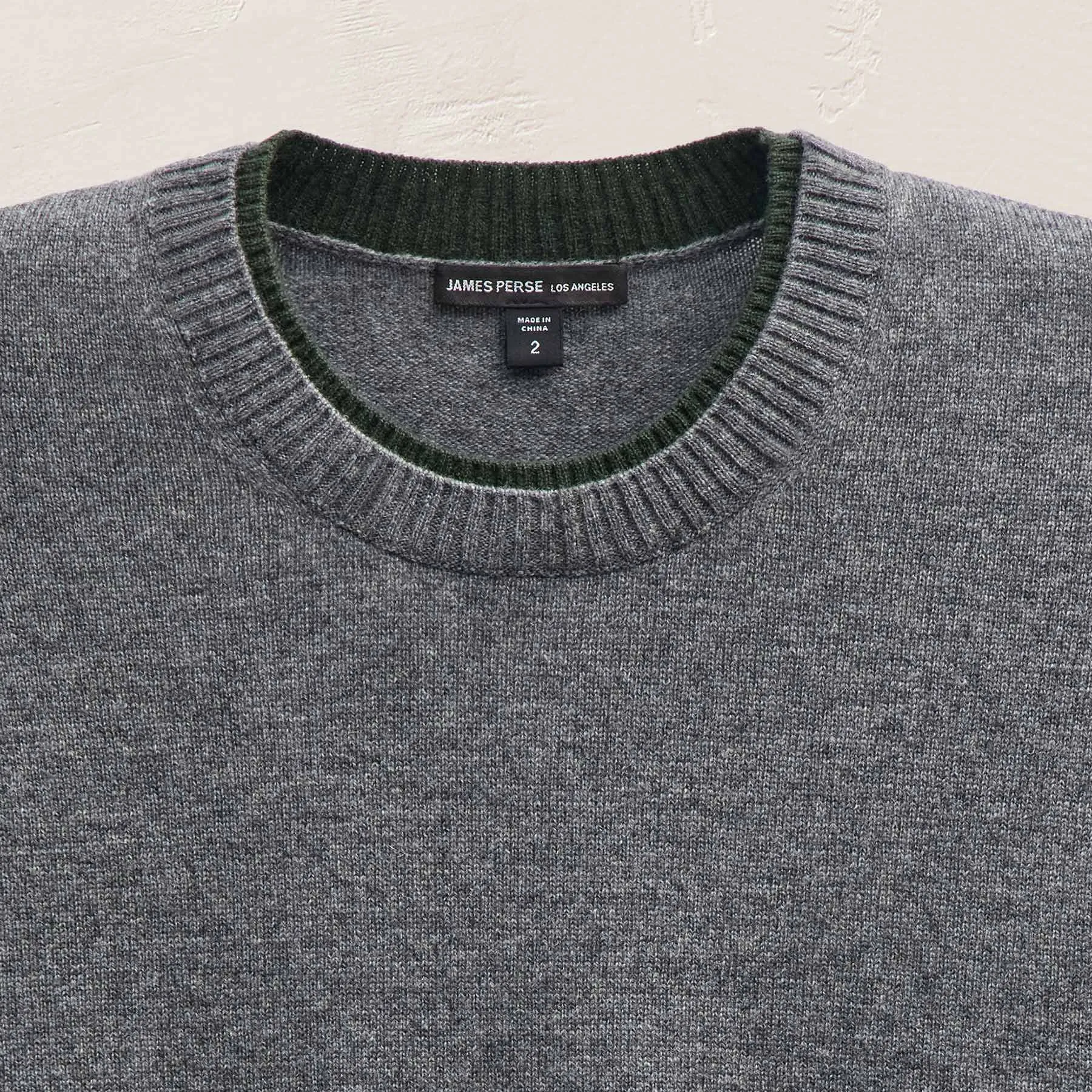 Contrast Trim Cashmere Crew - Mid Grey/Forest sold by James Perse product image thumbnail 3