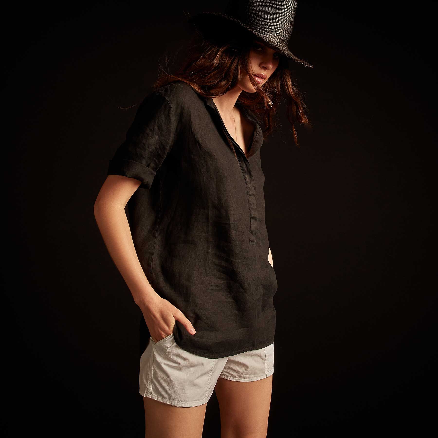 Lightweight Linen Pullover Shirt - Black sold by James Perse product image thumbnail 2