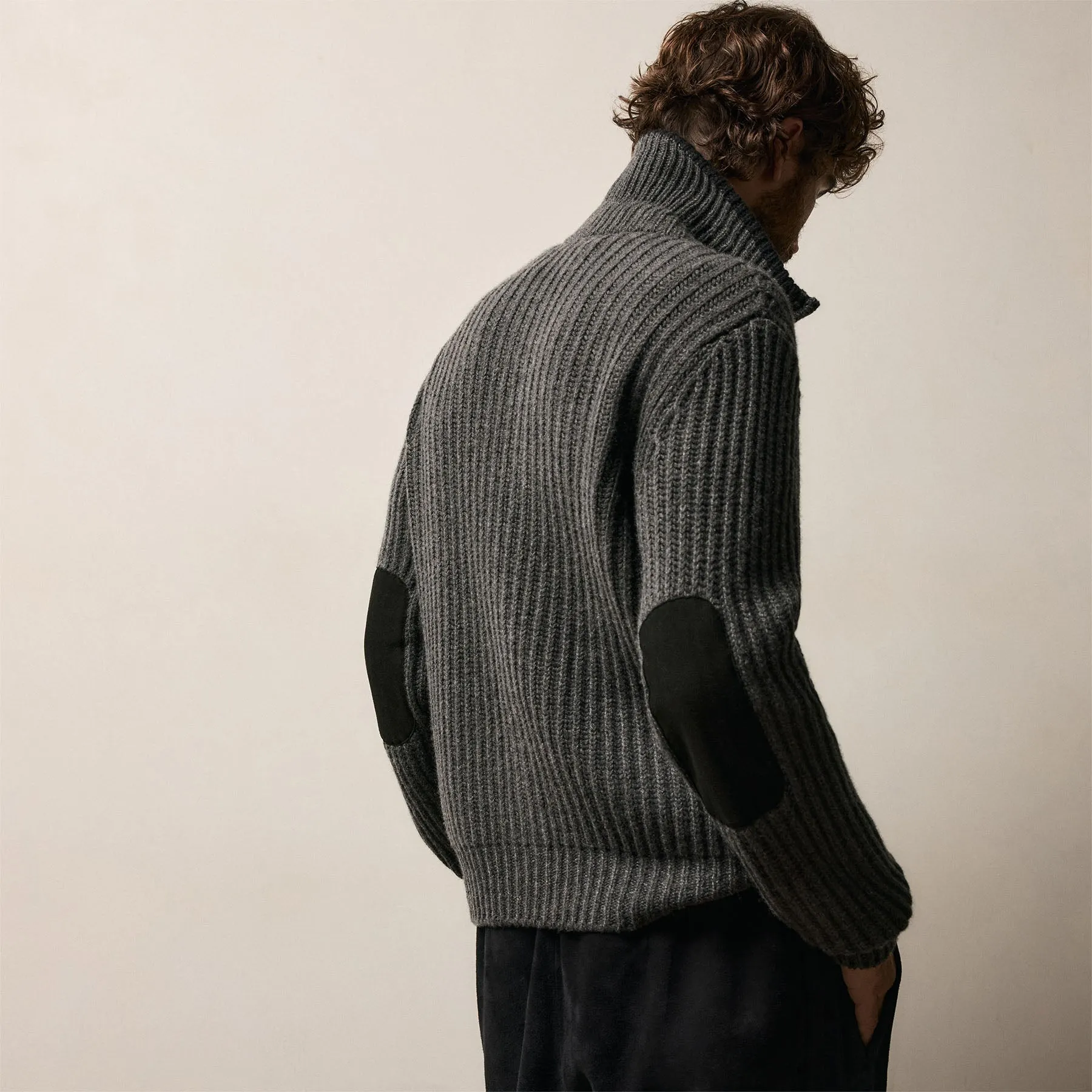 Heavy Rib Cashmere Zip Front Sweater - Anthracite/Black sold by James Perse product image thumbnail 5