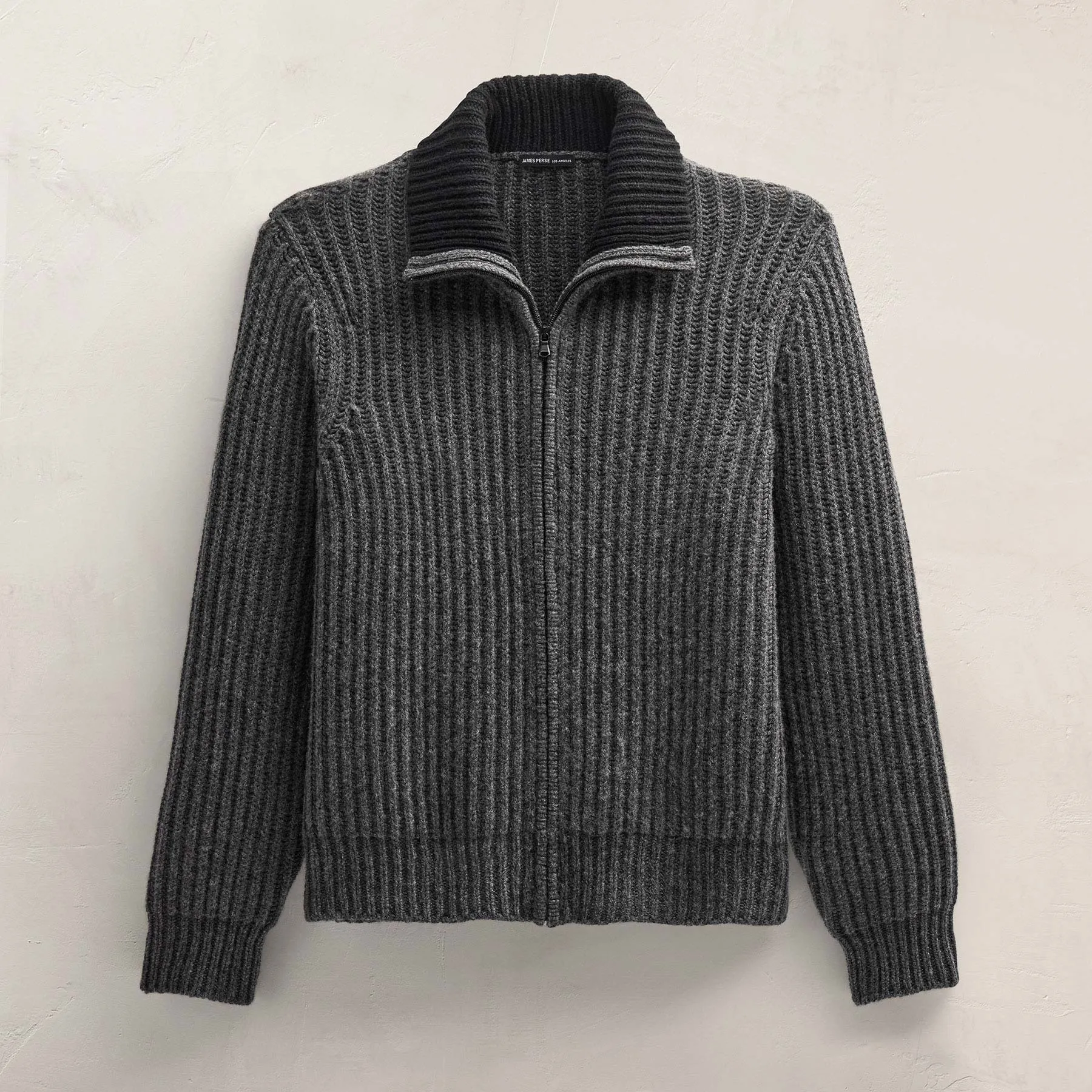 Heavy Rib Cashmere Zip Front Sweater - Anthracite/Black sold by James Perse product image thumbnail 2