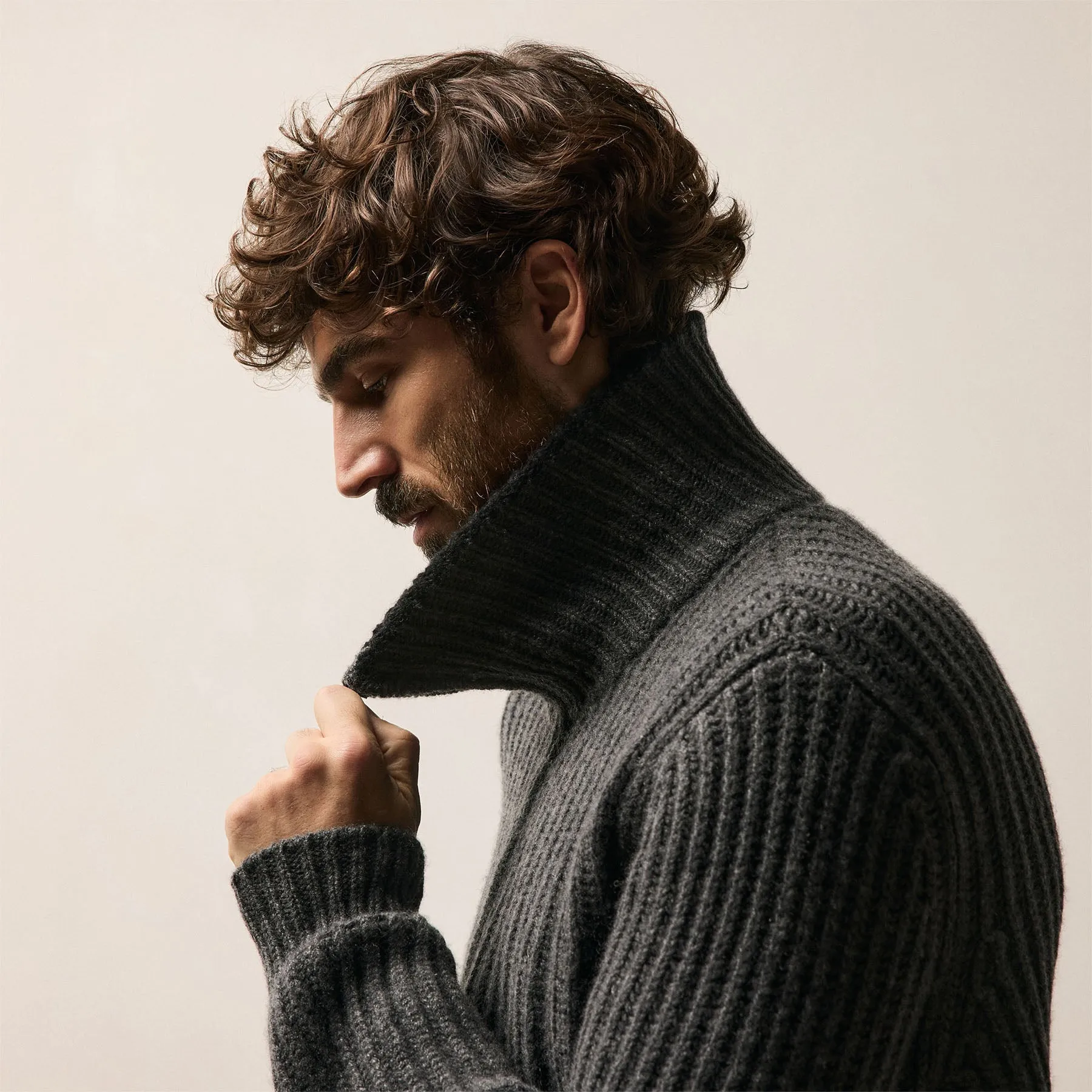 Heavy Rib Cashmere Zip Front Sweater - Anthracite/Black sold by James Perse product image thumbnail 3