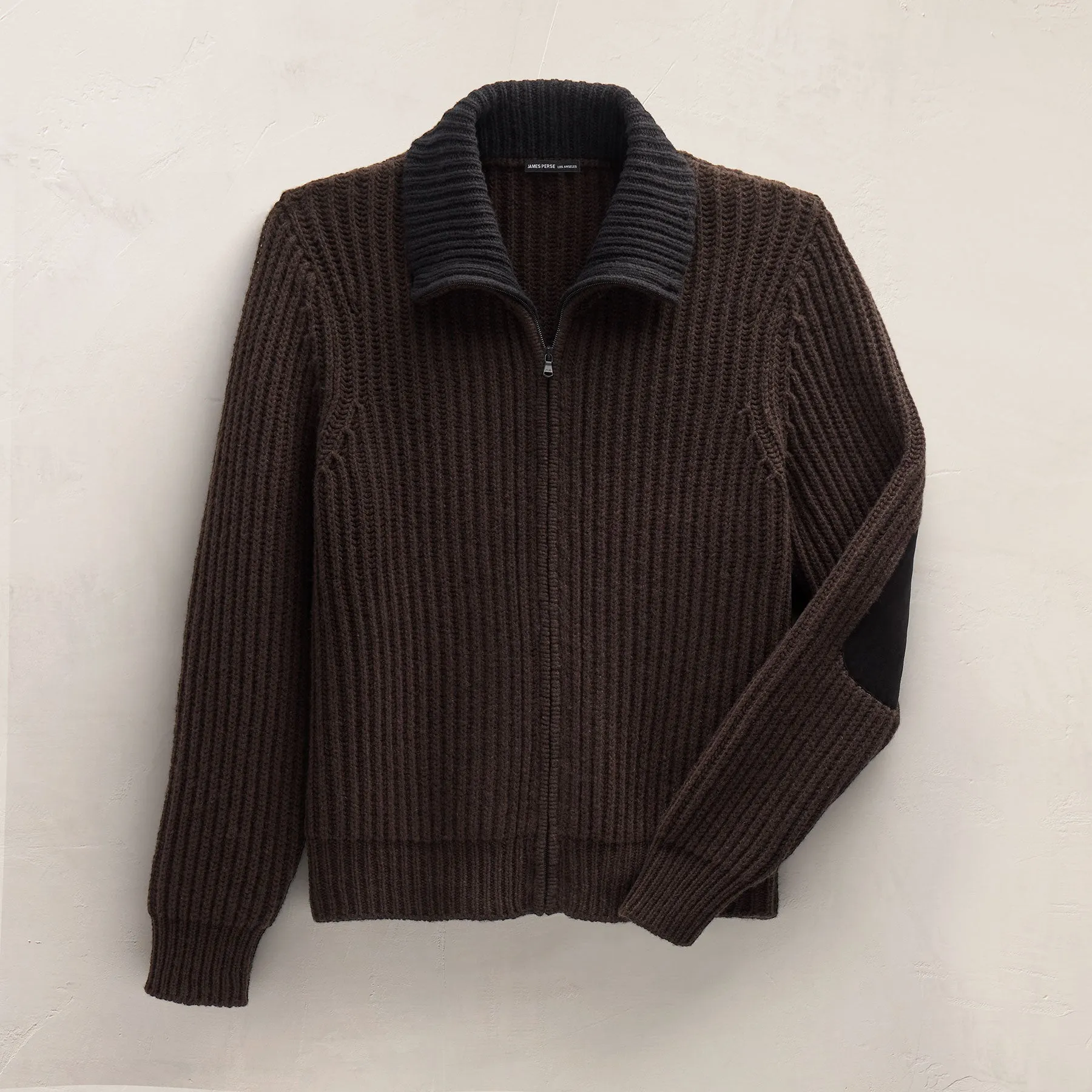 Heavy Rib Cashmere Zip Front Sweater - Kona/Black sold by James Perse product image thumbnail 3