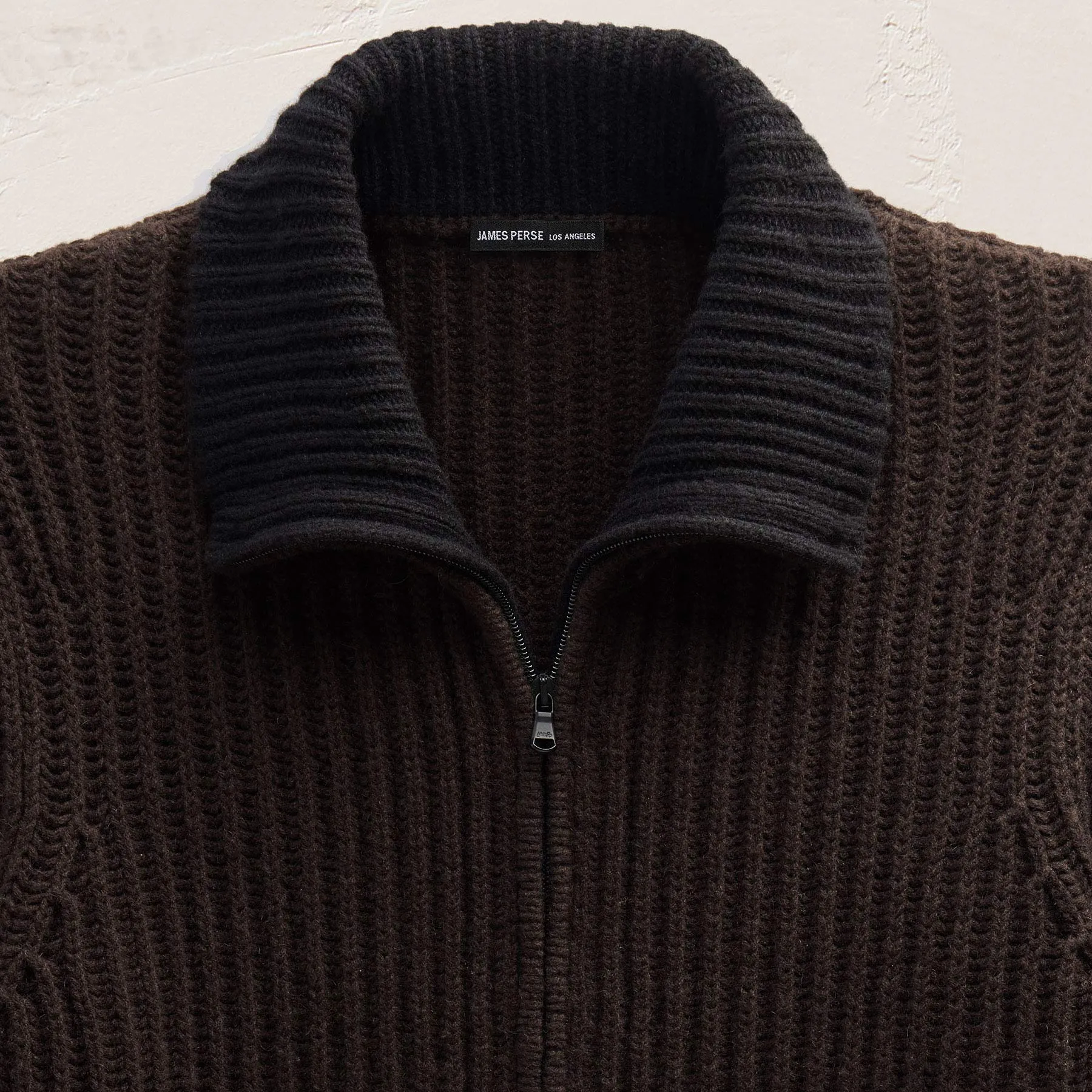 Heavy Rib Cashmere Zip Front Sweater - Kona/Black sold by James Perse product image thumbnail 2