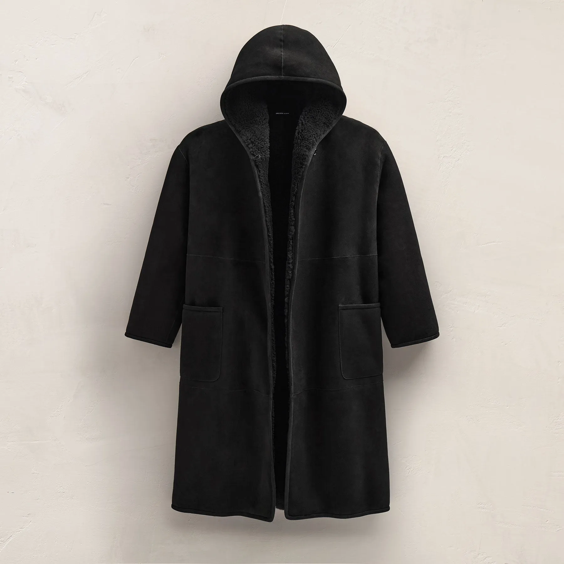 Long Suede Shearling Hooded Coat - Black sold by James Perse product image thumbnail 5