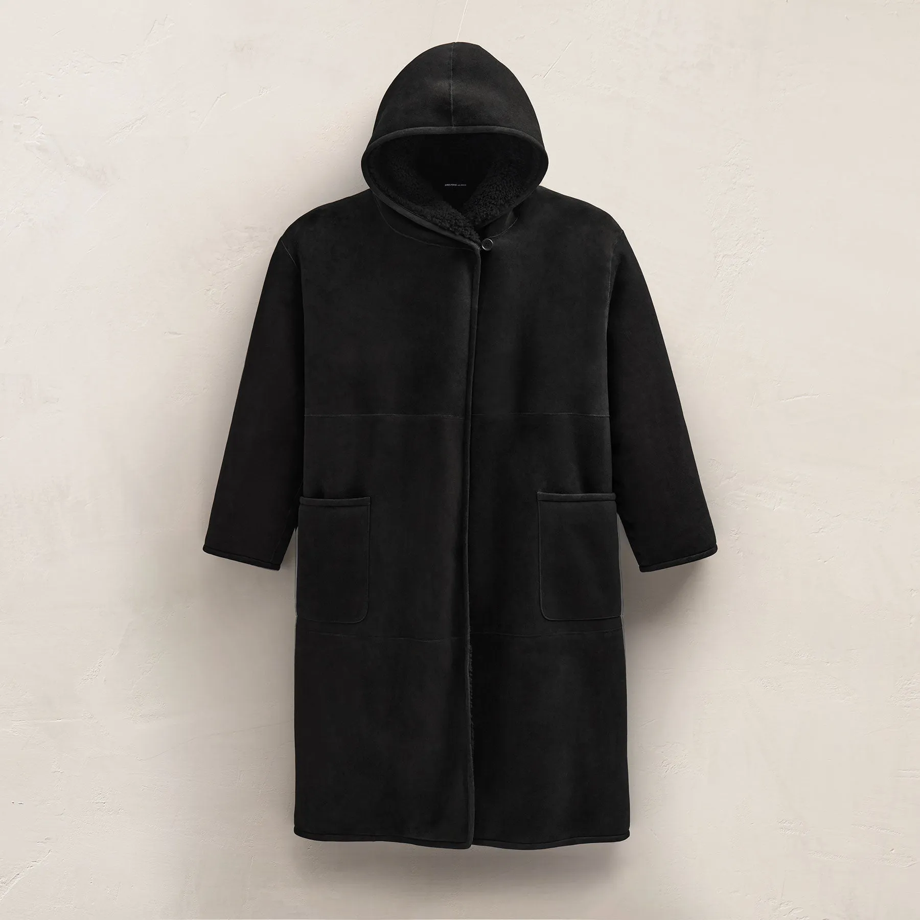Long Suede Shearling Hooded Coat - Black sold by James Perse product image thumbnail 2