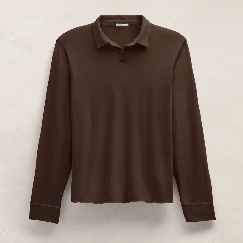 Slub Jersey Long Sleeve Open Polo - Porcupine sold by James Perse