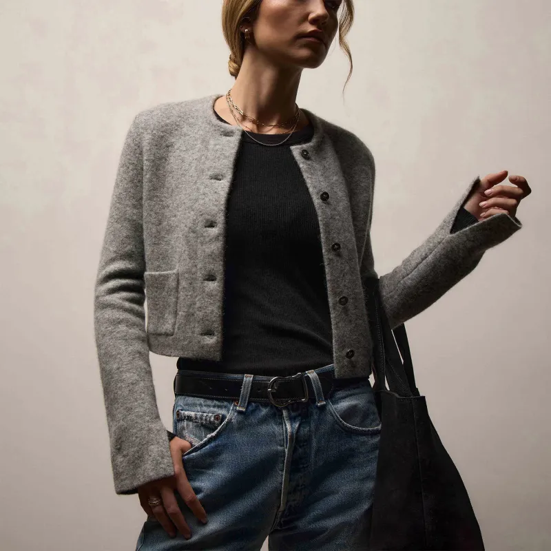 Wool Alpaca Cardigan Jacket - Mid Grey sold by James Perse