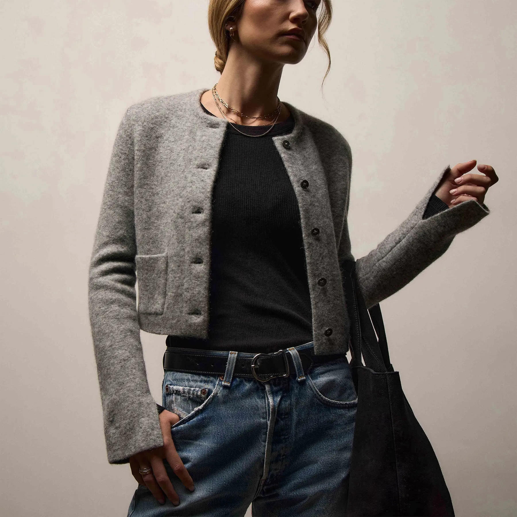 Wool Alpaca Cardigan Jacket - Mid Grey sold by James Perse