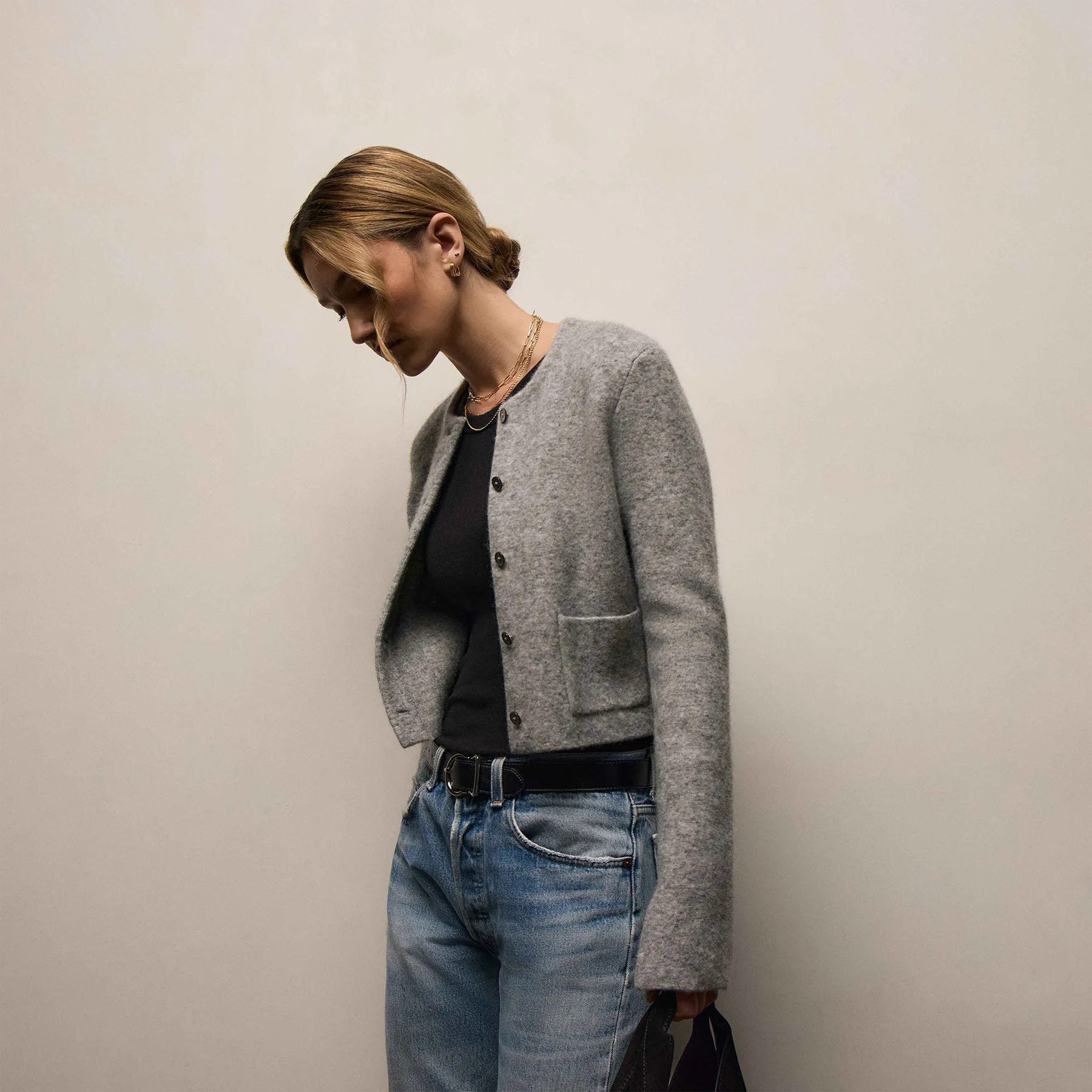 Wool Alpaca Cardigan Jacket - Mid Grey sold by James Perse product image thumbnail 4