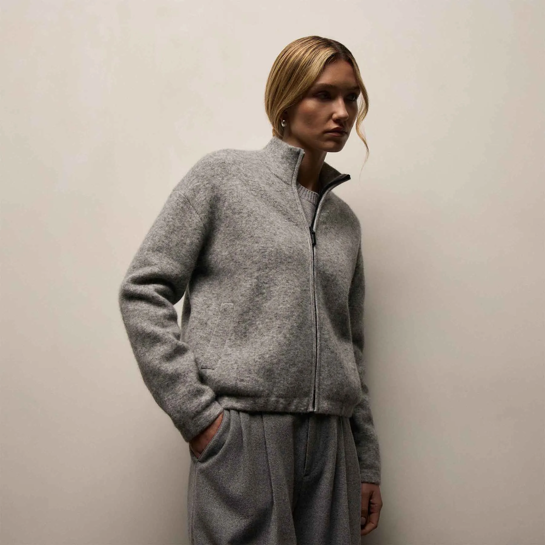 Wool Alpaca Zip Jacket - Mid Grey sold by James Perse