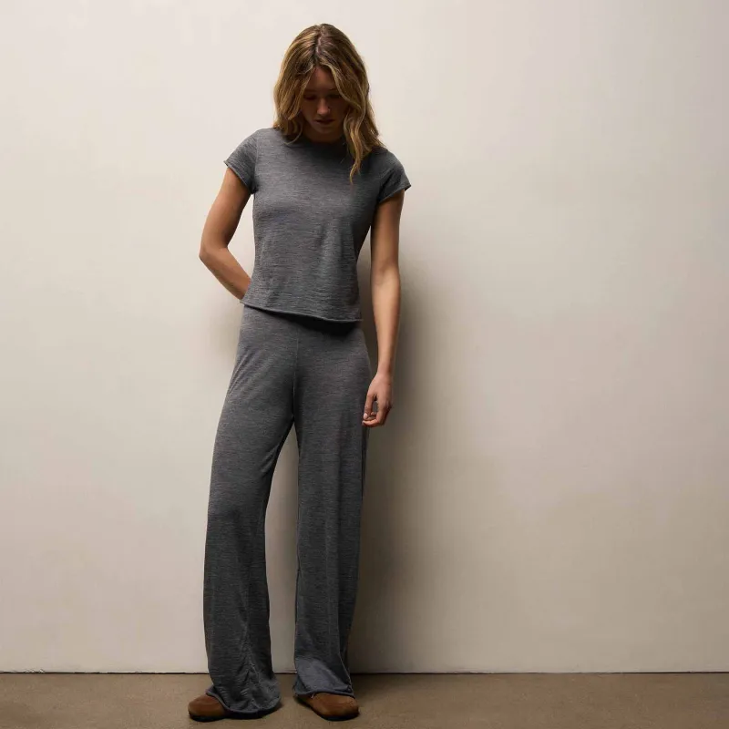Wool Jersey Wide Leg Lounge Pant - Heather Charcoal sold by James Perse